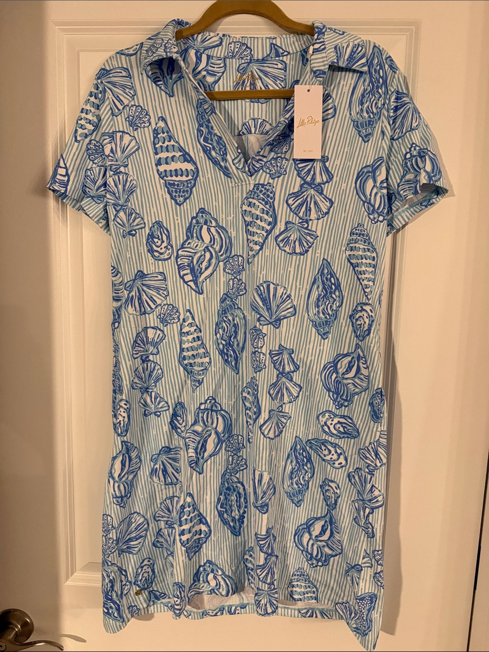 Lilly Pulitzer Blue & White Shell-Print Shirt Dress
